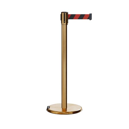 MONTOUR LINE Retractable Belt Rolling Stanchion, 2ft Sat.Brass Post  11ft. Blk/Rd ME530-SB-BRD-110